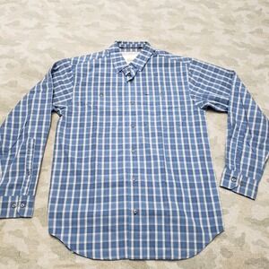 Worldwide Sportsman Shirt Mens Small Blue Plaid Check Long Sleeve Button Fishing